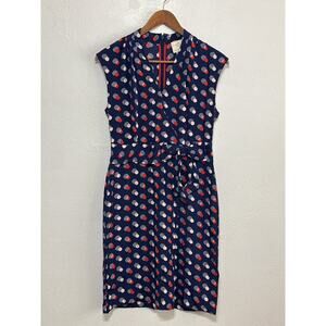 Kate Spade Villa Polka Dot Faux Wrap Silk Dress 6 Navy Designer Summer Preppy